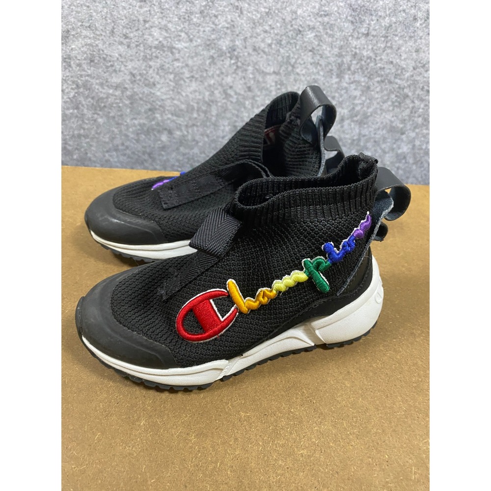 Champion Rally Pro Boys Black Rainbow Knit Slip On Sneakers Size 9 Toddler